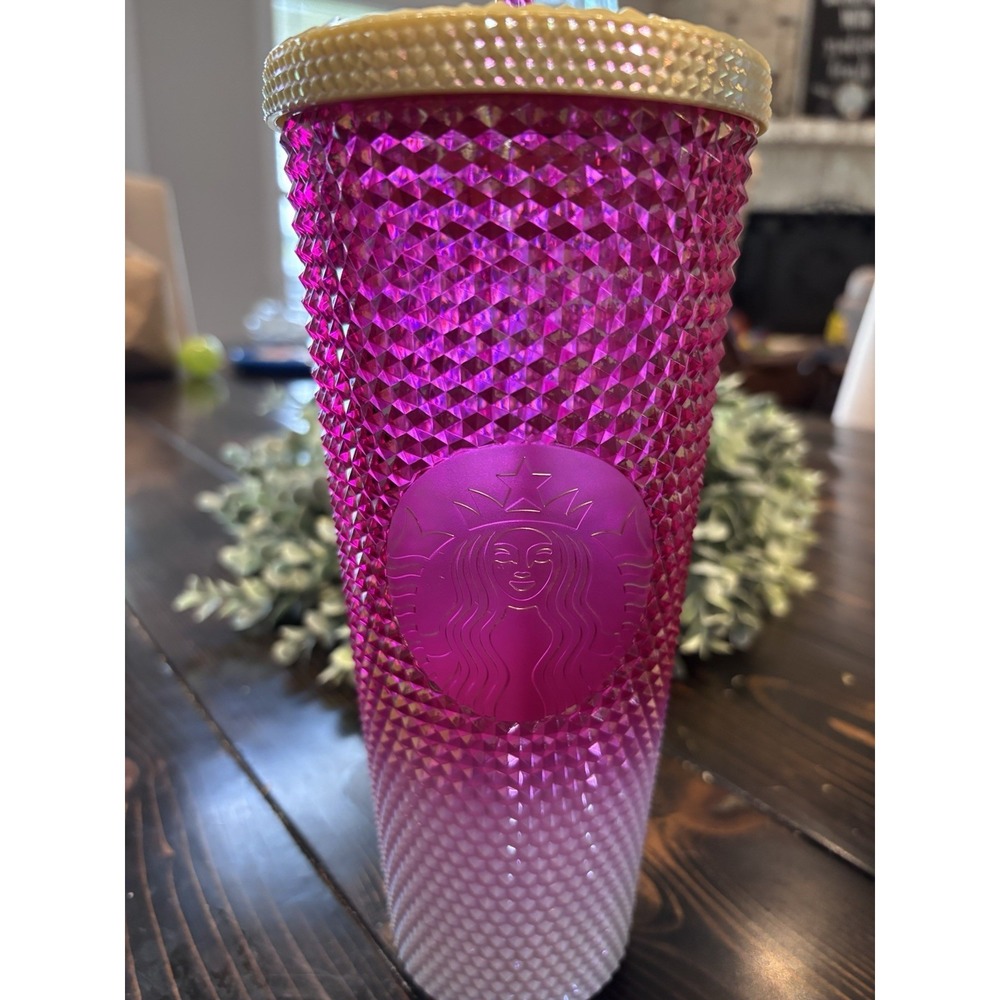 Starbucks Holiday 2024 Oz Tumbler- Pink, Gold, And White Studded NEW - Picture 6 of 7